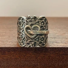Or Paz Sterling Silver Heart Ring OrPaz Wide Band Lace Filigree Ring Size 6.5