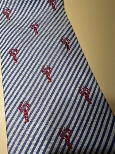 Merona White/Blue Striped Lobster Tie Silk 58"x 3.25 Slim necktie - Picture 3 of 7