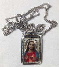 Collana ciondolo medaglia Sacro Cuore di Gesù in argento sterling 925 + catenina