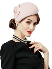 Pink Wool Felt Fascinator Hats For Women Wedding Tea Party Dress Pillbox Hat