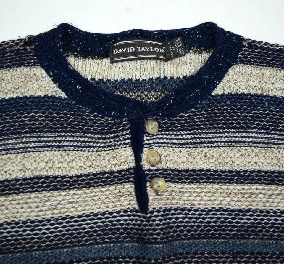 Camisa Suéter Henley Vintage David Taylor Talla M Años 90 Rayas Tejido Cobain Especial Foto 2 de 4