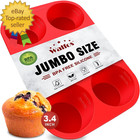 Silicone Texas Muffin Pan - 6 Cup Jumbo Silicone Cupcake Pan, Non-Stick, Just Po