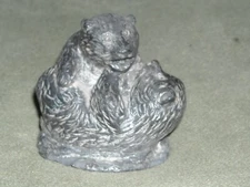 vintage wolf sculpture handmade Canada a wolf original 2 1/8"T bear cubs playing