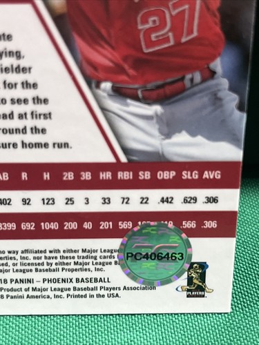 Panini Chronicles Mike Trout Phoenix Aqua 2018 autógrafo auténtico - Imagen 4 de 6