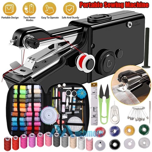 DIY Mini Sewing Machine Electric Stitch Portable Hand Cordless+Sewing Kit 126Pcs - Picture 1 of 84