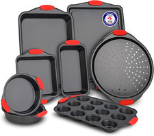 Baking Set   8 Piece Kitchen Oven Bakeware Set   Deluxe Non-Stick Black Coating