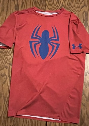Under Armour Shirt Mens Large Red Marvel Spider-Man Heat Gear Compression