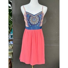 NWT Flying Tomato Women’s Small Boho Fairy Embroidered Pink Blue Mini Sundress