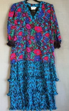 Montage by Mosaic Dress Women XS Multicolor Colorful Pleated V Neck 3/4 Sleeve