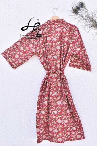 Women's Bikini Cover-up Cotton Handmade Robe Red Color Kimono Sexy Beach Kaftan - Picture 2 of 7