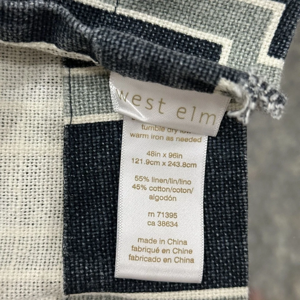 West Elm Wallpaper Print Window Curtain Panel Grommet Linen Cotton Blue 48"x 96" - Image 3 of 4