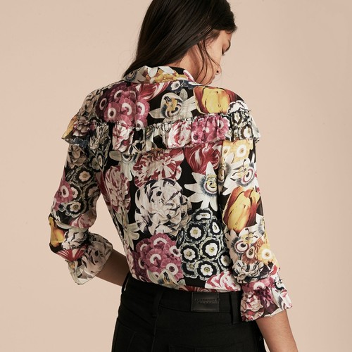 Camicia Burberry nuova con etichetta floreale seta georgette dettaglio arricciato manica lunga taglia Sml $795 - Foto 3 di 12