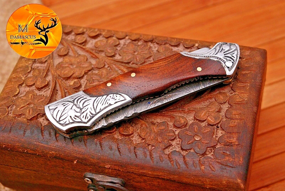 CUSTOM HANDMADE FORGED DAMASCUS STEEL FOLDING POCKET KNIFE CAMPING KNIFE 670 - Image 4 of 4