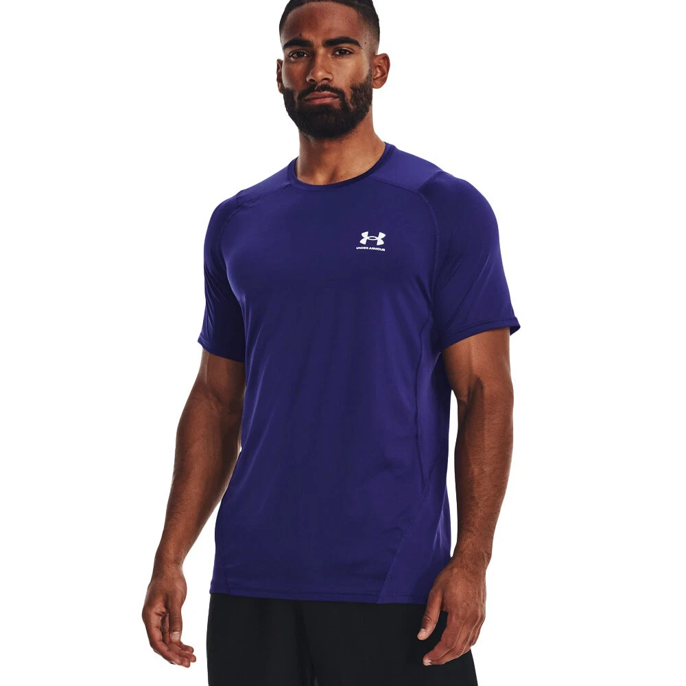 Under Armour Mens HeatGear Fitted T Shirt Tee Top Blue Sports