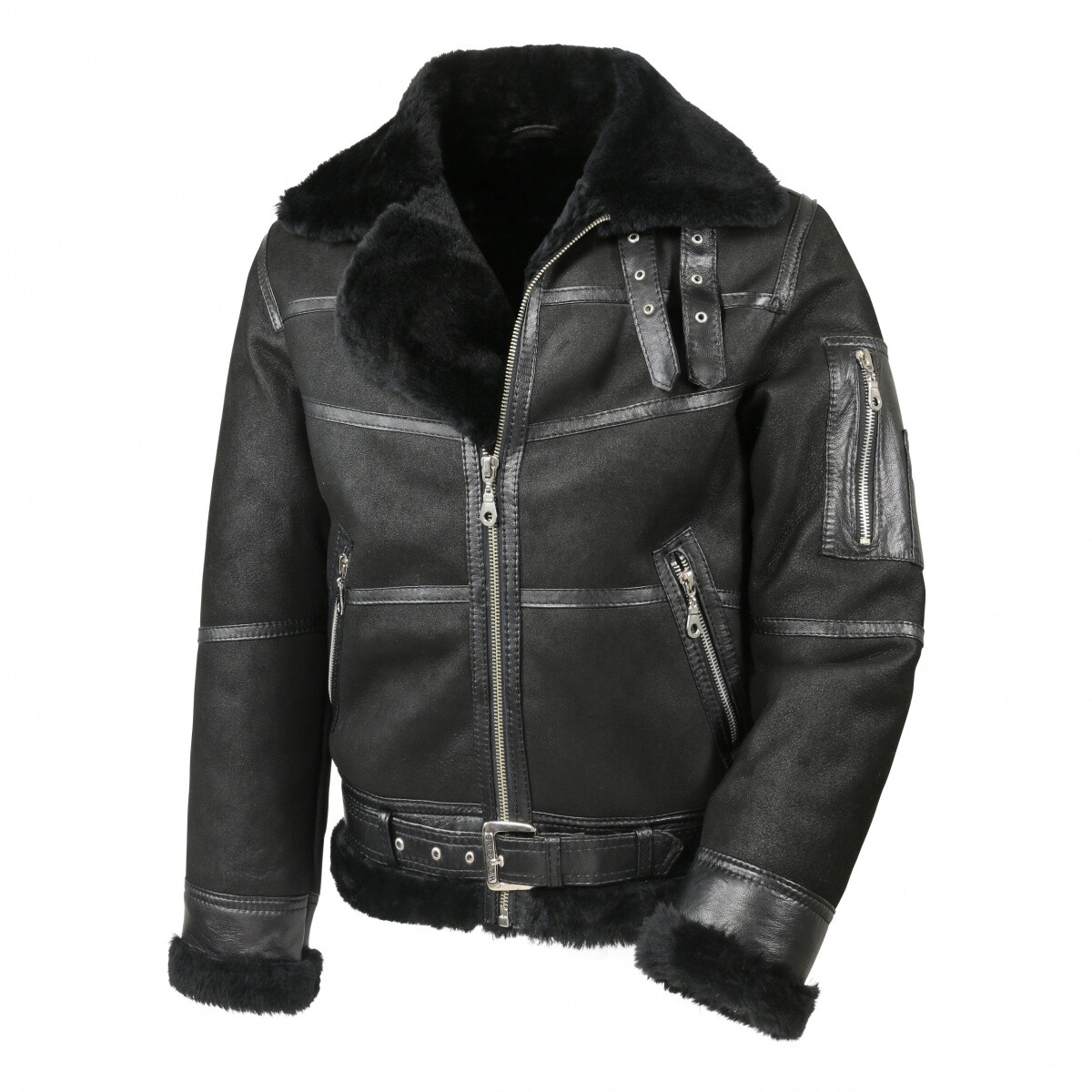 Hollert Men's Sheepskin Jacket B16 MODEL 7 BLACK Genuine Merino Fur Leather image 5