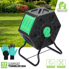 17 gal Compact Compost Bin [GLOVE+SLIDING DOOR] Single Chamber Composter Tumbler