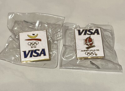 VISA Olympic Pins ~ Lot of  2 ~ 1992 Albertville Winter & Barcelona Summer Games