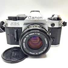 Canon AE-1 Program 35mm SLR Film Camera with 50mm Lens Kit, Tested and Working!