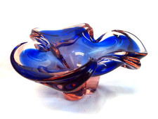 Vintage 60s MCM 11" Italian Murano/ Venetian Sommerso Art Glass Centerpiece Bowl