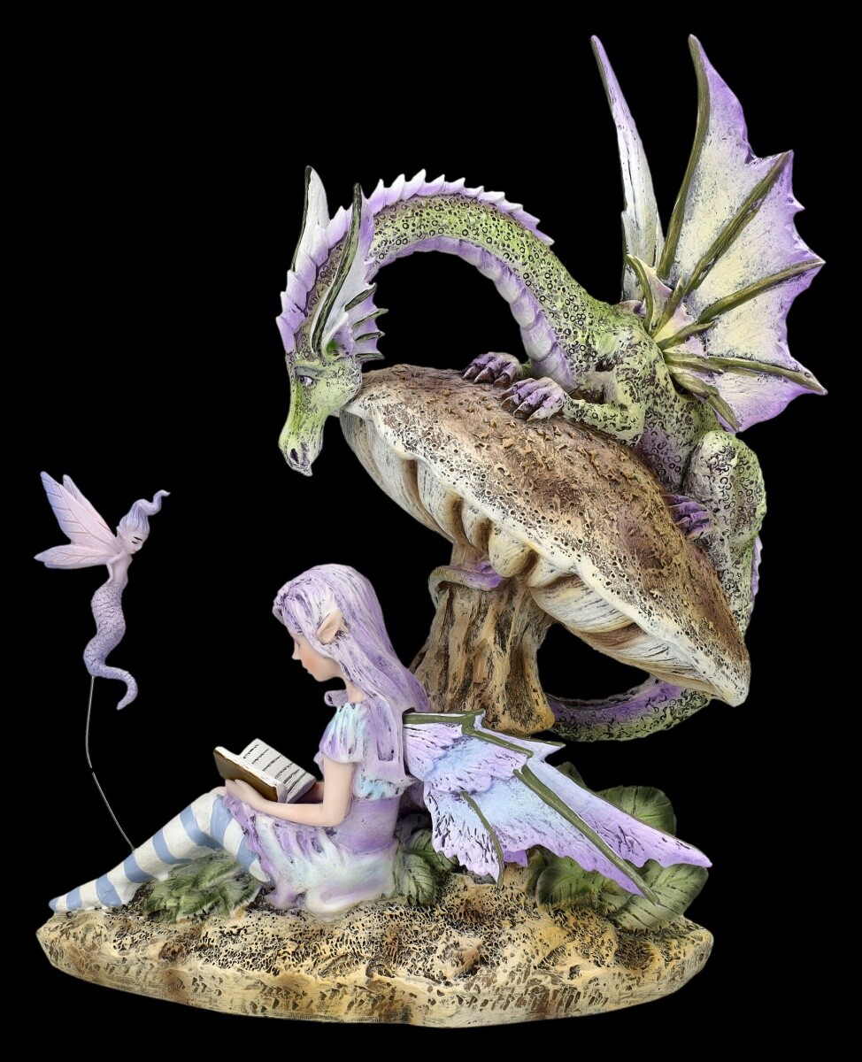 Elf Figure - Story Teller By Amy Brown - Fantasy Decor Dragon Figure H 23.5 Cm
