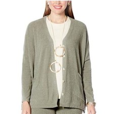 Oversized ONE SIZE FITS PLUS Cardigan Green Cozy Chic Sweater Knit Lite OS NEW