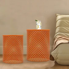 2Pcs Indoor/Outdoor Side Table, Metal Frame Accent Table, Modern End Table