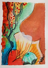 Piece No. 3 - "Nurturing the Seed" Original water color abstrat art  ACEO