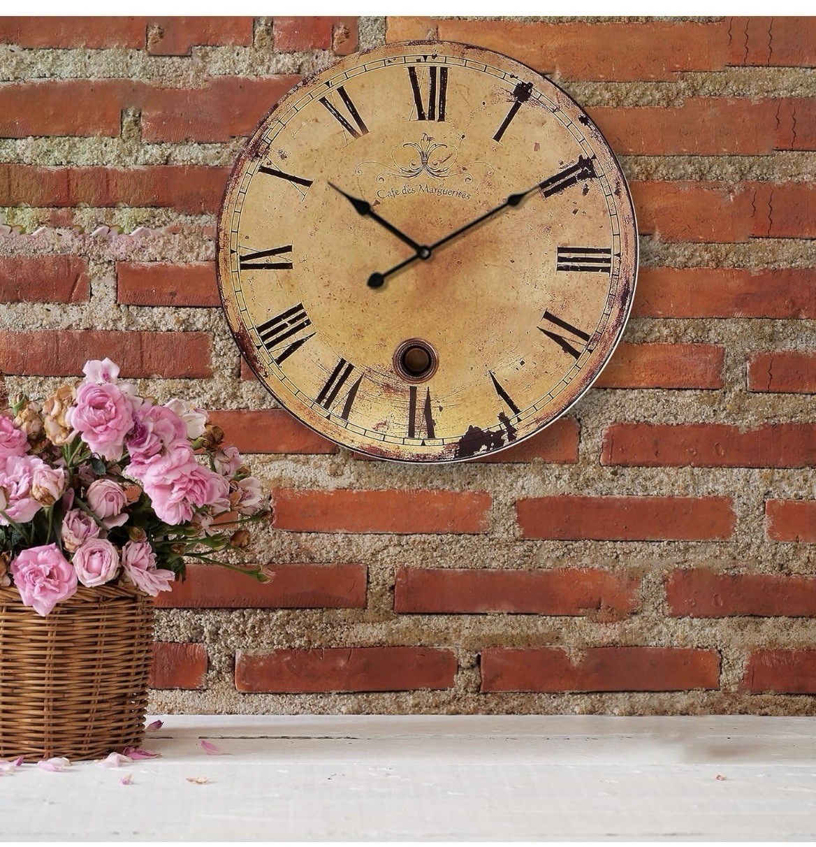 24” Vintage Wall Clock Rustic Farmhouse Large Silent Non Ticking Wooden