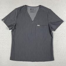 FIGS Catarina Scrub Top Womens Medium Gray V-Neck Short Sleeve FW1000 Pocket