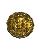 1958 UK Threepence Coin Queen Elizabeth II Brass 3d British Vintage