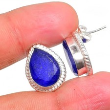 Blue Onyx Gemstone 925 Sterling Silver Jewelry Stud Earring Size 0.75"