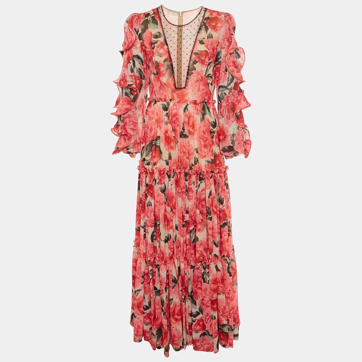 Costarellos Red Floral Print Chiffon Tiered Maxi Dress M | eBay