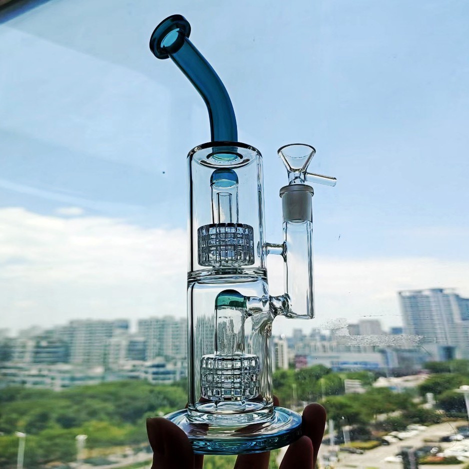 Double Matrix Perc Glass Bong Green Water Pipe Smoking Rig Thick Hookah ...
