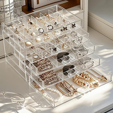 Acrylic Jewelry Box with 5 Drawers Clear Earring Storage Organizer Display Case