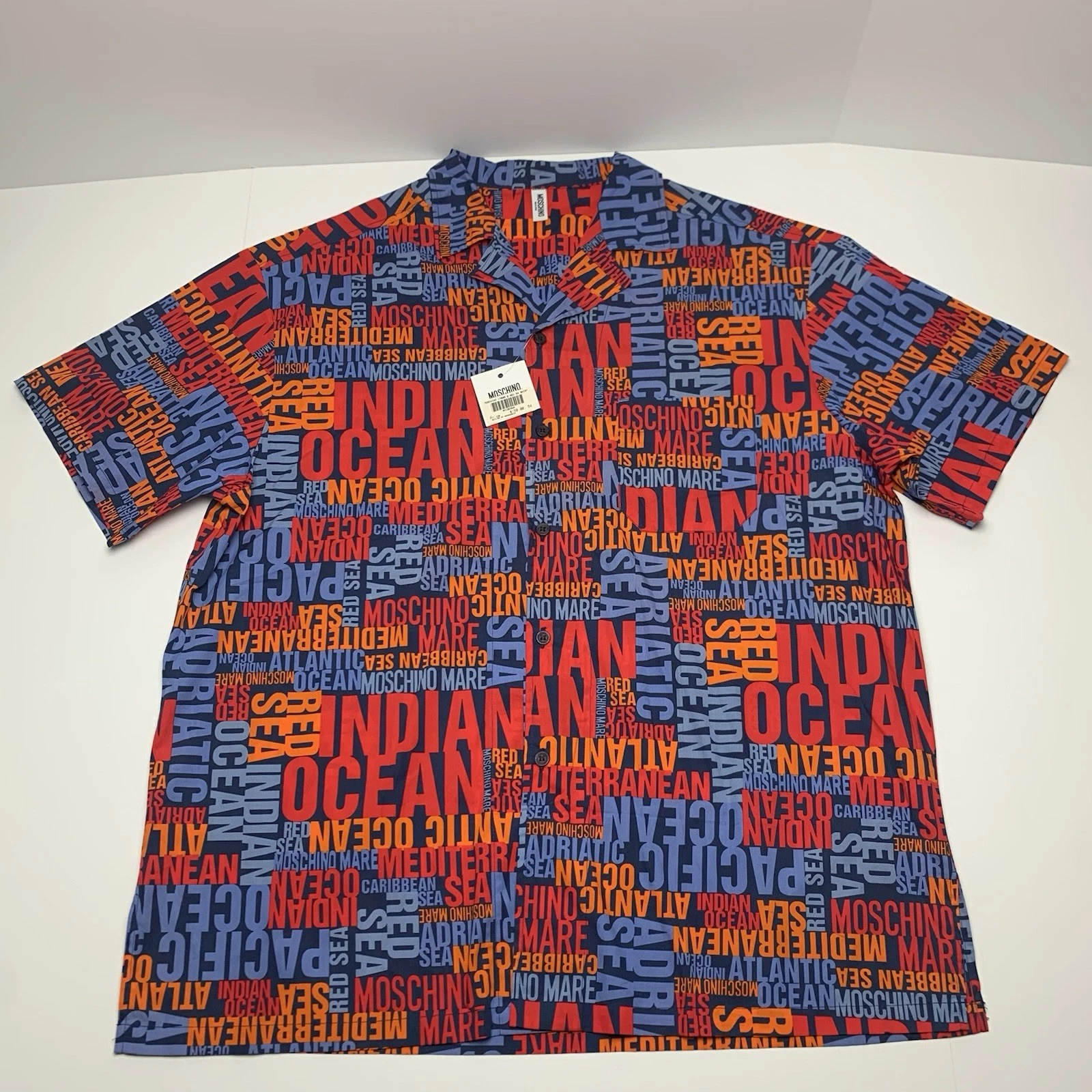 Moschino Mare Shirt All Over Print Light Weight Button Up Beach Shirt Mens 54