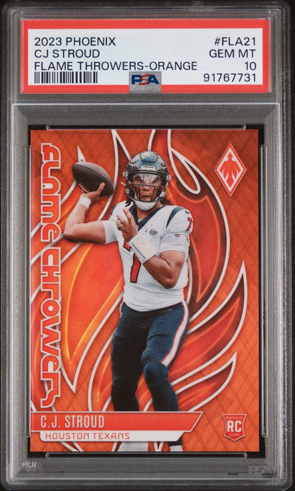 2023 Panini Phoenix Flame Throwers Orange C.J. Stroud #FLA-21 RC /99 PSA 10