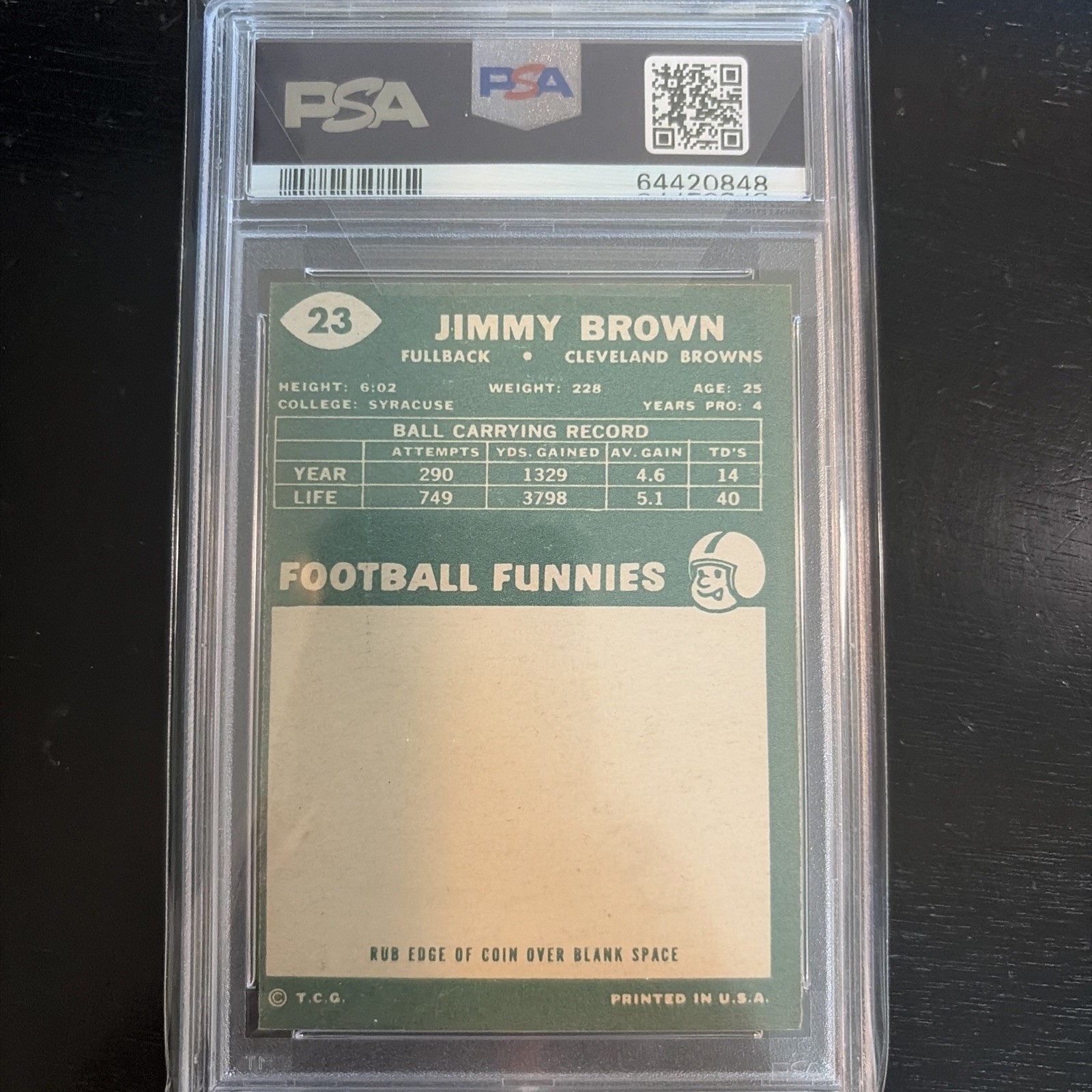 1960 Topps - Jim Brown #23 PSA 6 Cleveland Browns view 2