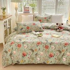 Duvet Cover Set Twin Full Size 3 Pieces Boho Style Green Vine Printed Bedding...
