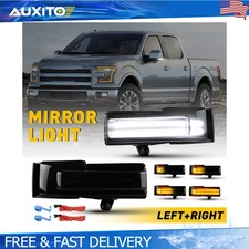 For 15-20 Ford F150 Smoked Flash Amber+White LED Side Mirror Turn Signal Lights