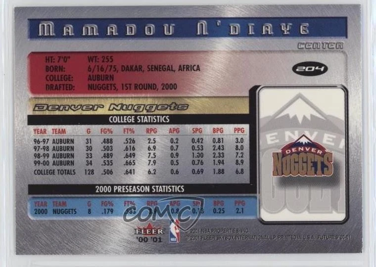 2000-01 Fleer Futures Bright Futures Mamadou N'Diaye #204 Rookie RC - Image 2 of 2