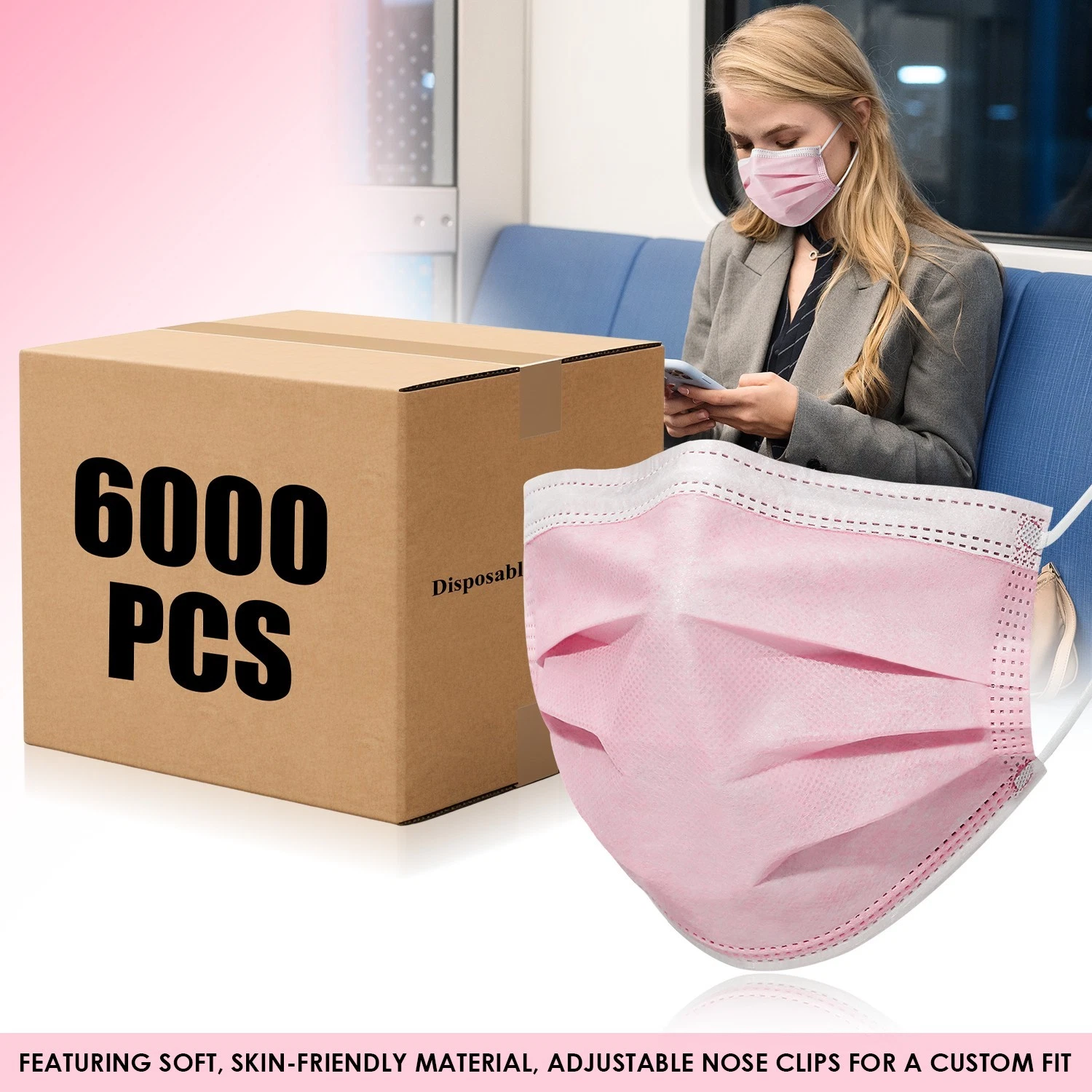Case of 60 Boxes (6000Pcs) - Pink Disposable Face Masks 3-Ply Earloop Cover
Opens in a new window or