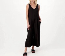 Cuddl Duds Jumpsuit PM Wide Leg Flexwear V Neck Black W/ Pockets Sleeveless