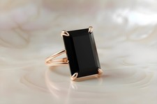 Black Onyx Ring Anemone Jewelry Rectangle Cut 14k Rose Gold Women