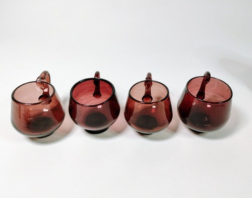 Vintage MCM Hand Blown Amethyst Glass 8 oz Mugs Set of 8 with Rough Pontil Marks - Picture 5 of 20