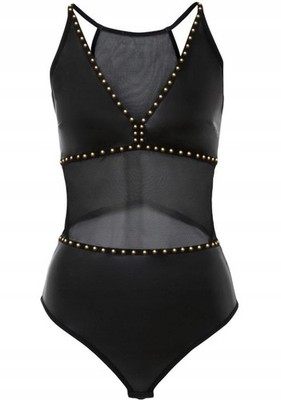 Sexy Stringbody mit Nieten Gr. 40/42 Schwarz Damen-Body Unterwäsche Neu