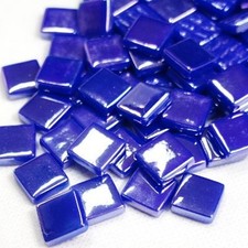 50 Tiles - 12 mm Iridescent Brilliant Blue Glass Square Mosaic Tile Pieces