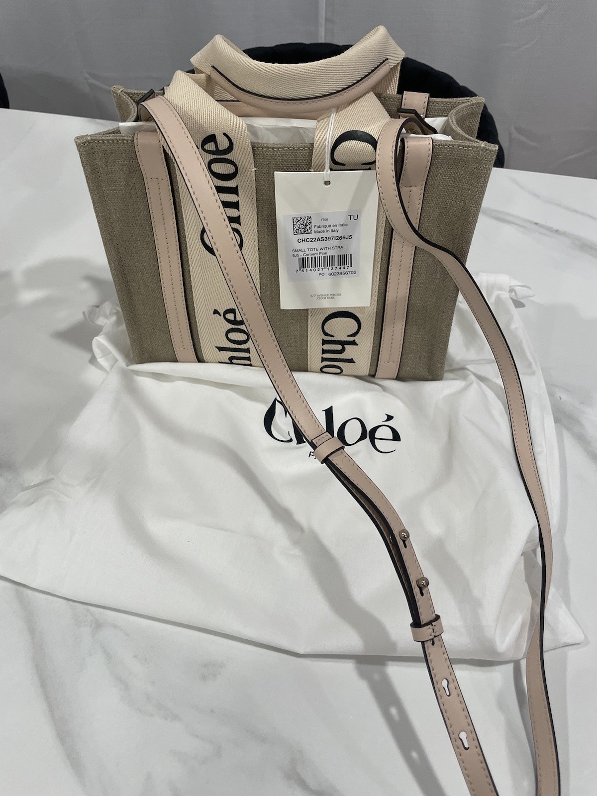 Chloe Small Wooden Handle Linen Tote Bag NWT Retail $1350