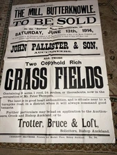 1914 Auction Poster 2 Grass Fields The Mill Butterknowle County Durham