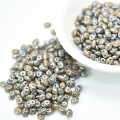 2x5mm SuperDuo Beads - Beige Nebula - 10 grams Czech Glass