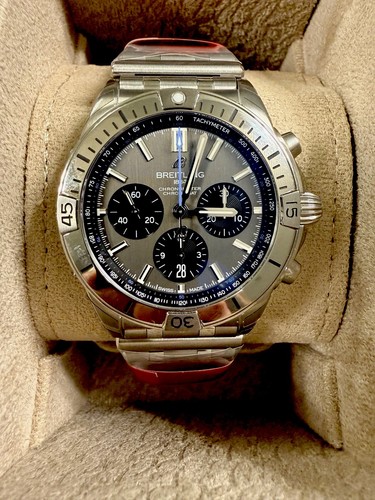 New Breitling Chronomat EB0134 B01 42mm With Tiffany Blue Second Hand/Grey Dial
